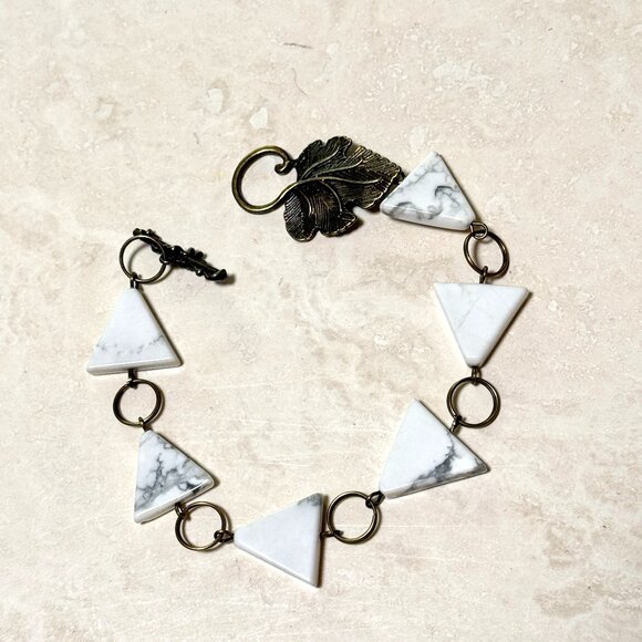 2/$20, Natural White Magnesite Bracelet, Genuine Gemstone + Bronze Grape Leaf - Picture 1 of 10